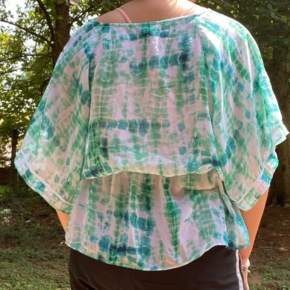A.n.a Teal tie dyed blouse with cinched waist - Picture 4 of 5